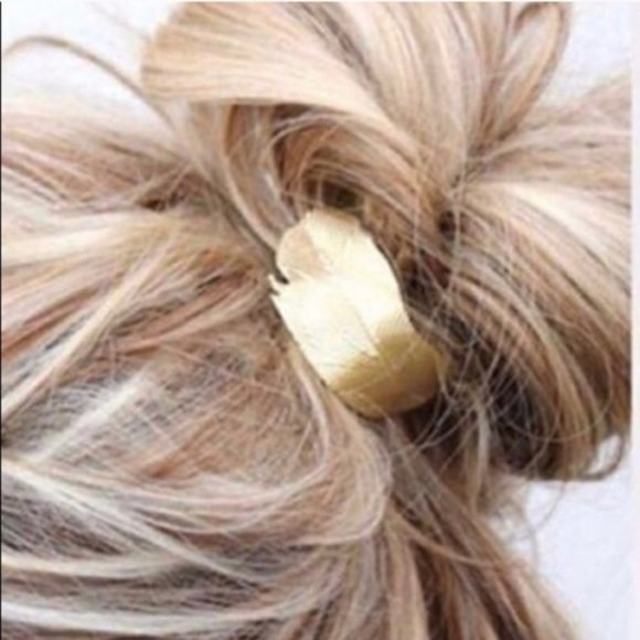 Brandy Gold Silver Feather Leaf Pony Tail Hair Tie - Picture 2 of 5